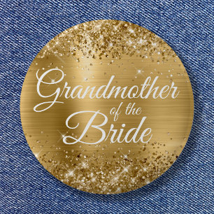 Badge Rond 5 Cm Grand-mère de la mariée pailletée feuille d'or