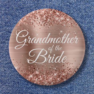 Badge Rond 5 Cm Grand-mère de la mariée pailletée or rose métallis