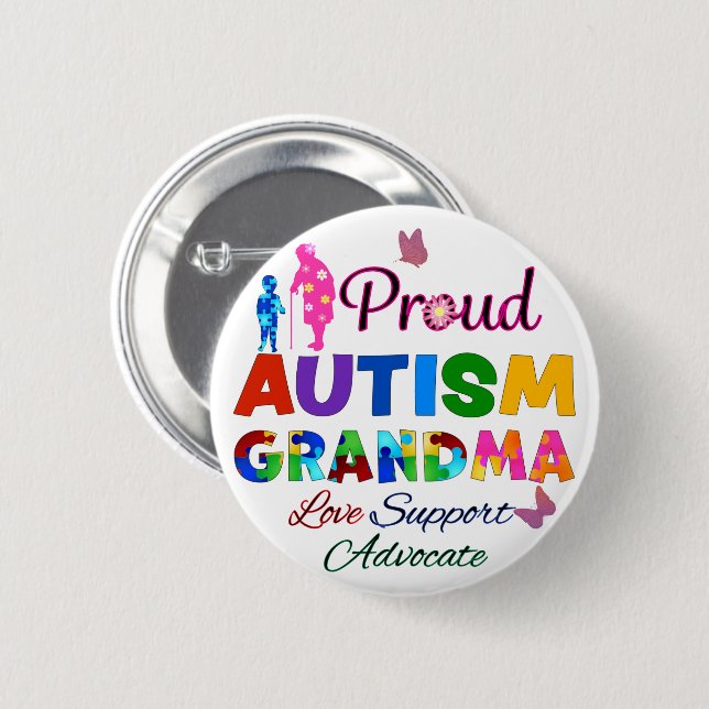 Badge Rond 5 Cm Grand-mère de l'autisme fier (Devant & derrière)