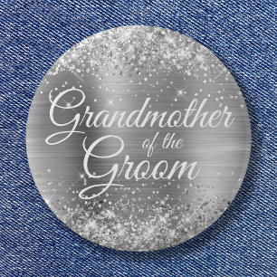 Badge Rond 5 Cm Grand-mère du marié pailleté feuille d'argent