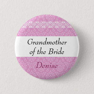 Badge Rond 5 Cm GRAND-MÈRE du rose mariage damassé de JEUNE MARI