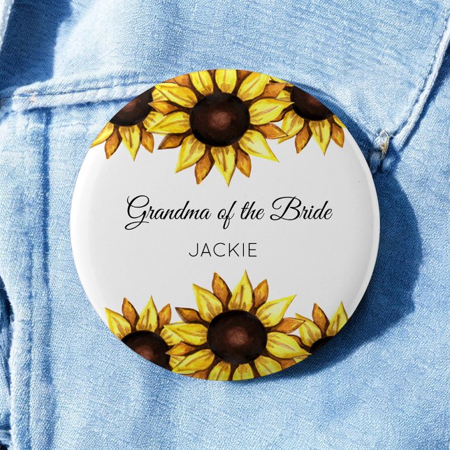 Badge Rond 5 Cm Grand-mère Tournesol Floral Jaune Blanc (Créateur téléchargé)