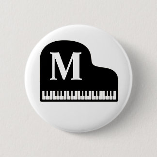 Badge Rond 5 Cm Grand Piano Monogram Pianiste Personnaliser