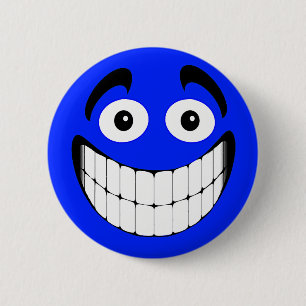 Badge Rond 5 Cm Grand visage bleu de grimace