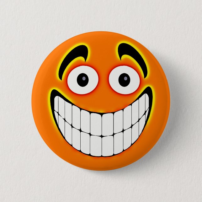 Badge Rond 5 Cm Grand visage orange de grimace (Devant)