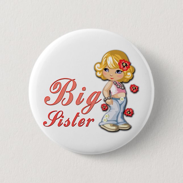 Badge Rond 5 Cm Grande soeur et fleurs (Devant)