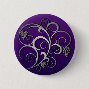 Badge Rond 5 Cm Grapevine et raisins violets Art rétro