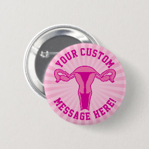 Badge Rond 5 Cm Graphique Uterus + Bouton Texte Personnalisé