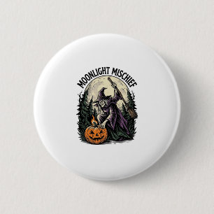 Badge Rond 5 Cm Graphisme de malice au clair de lune de sorcière d