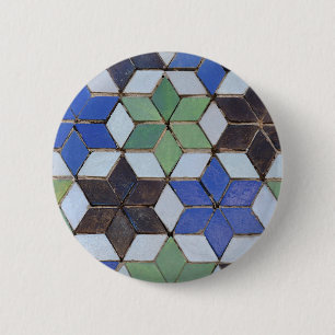 Badge Rond 5 Cm Green and Blue Mosaic Stars Button