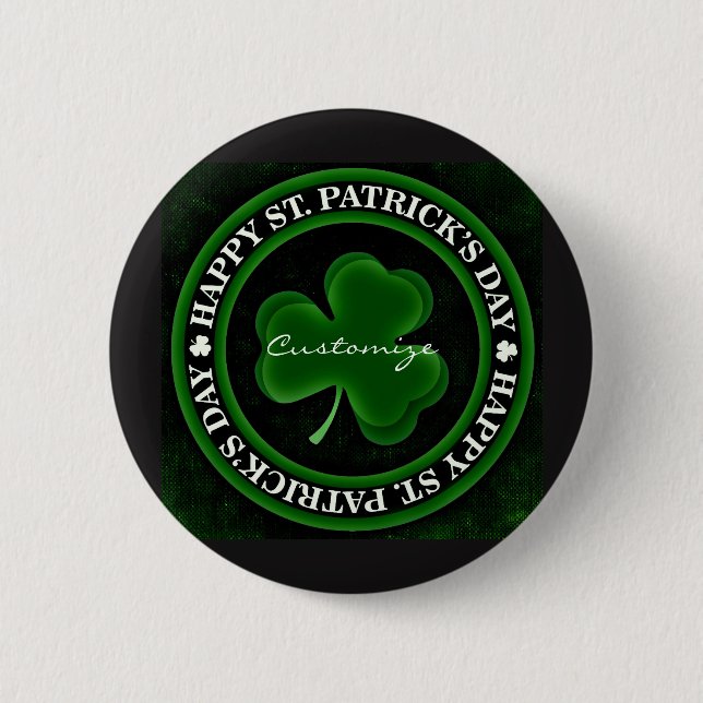 Badge Rond 5 Cm green/black shamrock St Patrick's Day Irish Pride (Devant)