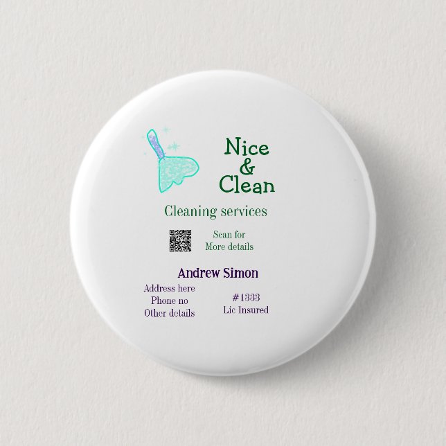 Badge Rond 5 Cm Green blue gitter clean mop add name address q r b (Devant)