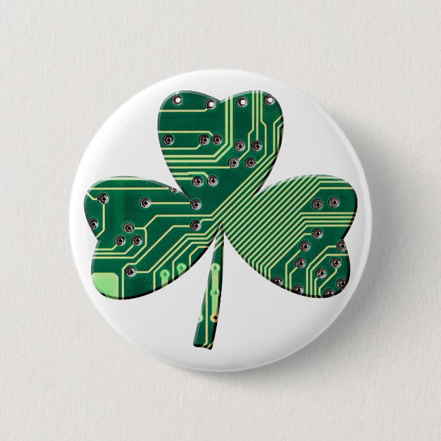 Badge Rond 5 Cm Green Circuit Board St Patrick Day Shamrock (Devant)