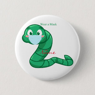 Badge Rond 5 Cm Green Kawaii Worm Thunder_Cove