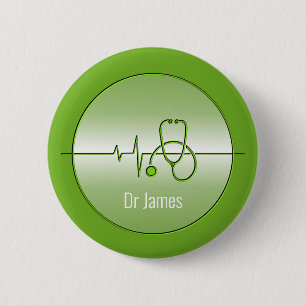 Badge Rond 5 Cm Green Medical Stethoscope Heartbeat