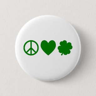 Badge Rond 5 Cm Green Peace Love & Shamrocks