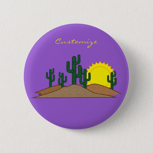 Badge Rond 5 Cm Green Saguaro Cactus Desert Sunset Thunder_Cove (Devant)