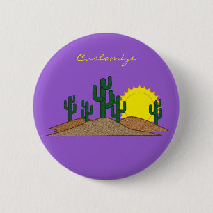 Badge Rond 5 Cm Green Saguaro Cactus Desert Sunset Thunder_Cove