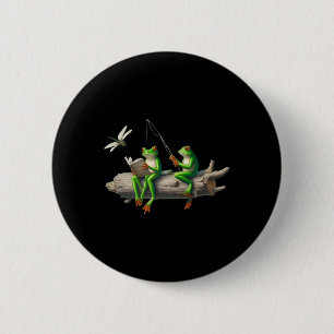Badge Rond 5 Cm Grenouille à quatre pattes sur une bûche Pêche de