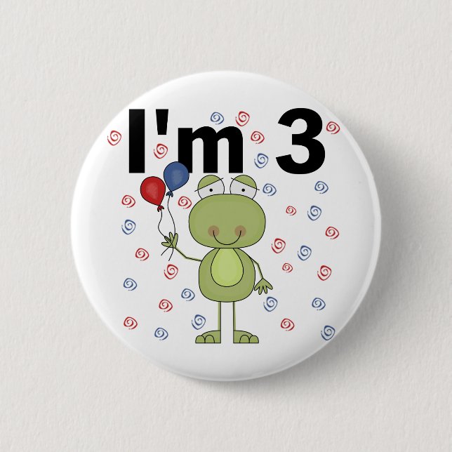 Badge Rond 5 Cm Grenouille avec ballons 3e anniversaire (Devant)