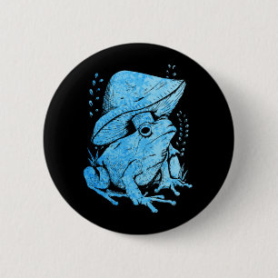 Badge Rond 5 Cm Grenouille bleue avec champignon Style Cottagecore