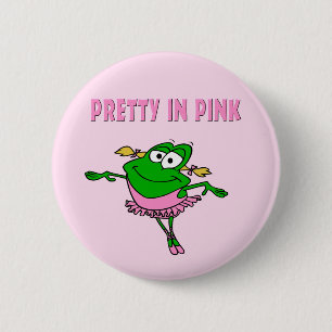 Badge Rond 5 Cm Grenouille de ballet jolie en rose
