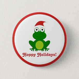 Badge Rond 5 Cm Grenouille de houblon de Père Noël de vacances