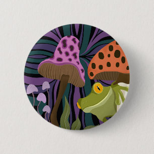 Badge Rond 5 Cm Grenouille Et Champignons Des Arbres Whims