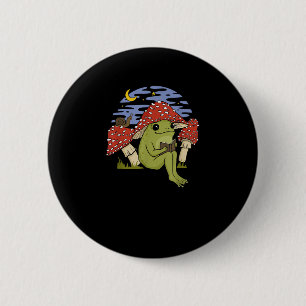 Badge Rond 5 Cm Grenouille fan de livre avec chapeau de champignon