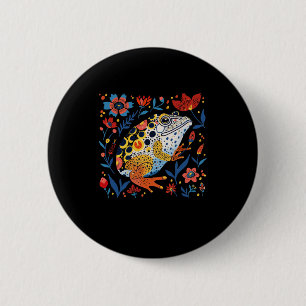Badge Rond 5 Cm Grenouille Illustrée Whimsical Avec Bac Floral Vib