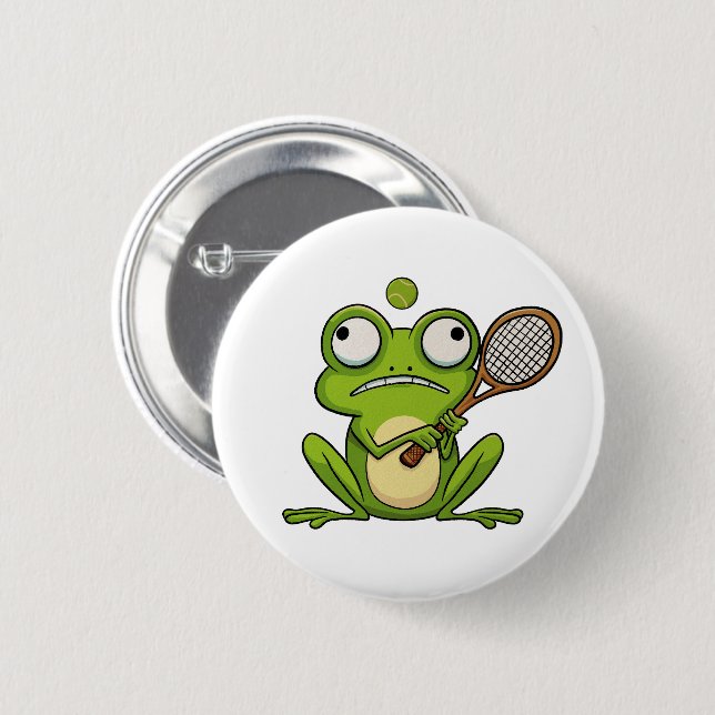Badge Rond 5 Cm Grenouille Jouant Au Tennis (Devant & derrière)