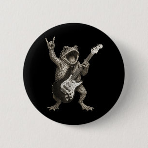 Badge Rond 5 Cm Grenouille jouant de la guitare Rock And Roll Drôl