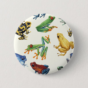 Badge Rond 5 Cm Grenouilles sur blanc naturel