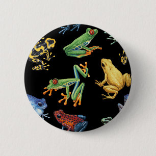 Badge Rond 5 Cm Grenouilles sur noir