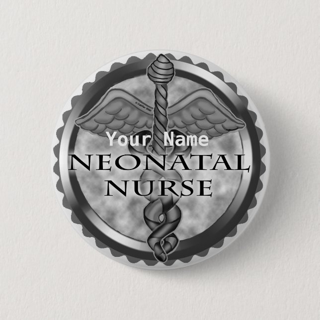 Badge Rond 5 Cm Grey caduceus Infirmière néonatale (Devant)