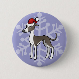 Badge Rond 5 Cm Greyhound de Noël / Whippet / Greyhound italien