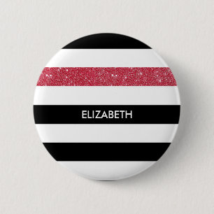 Badge Rond 5 Cm Grilles noires modernes FAUX Red Glitz et nom