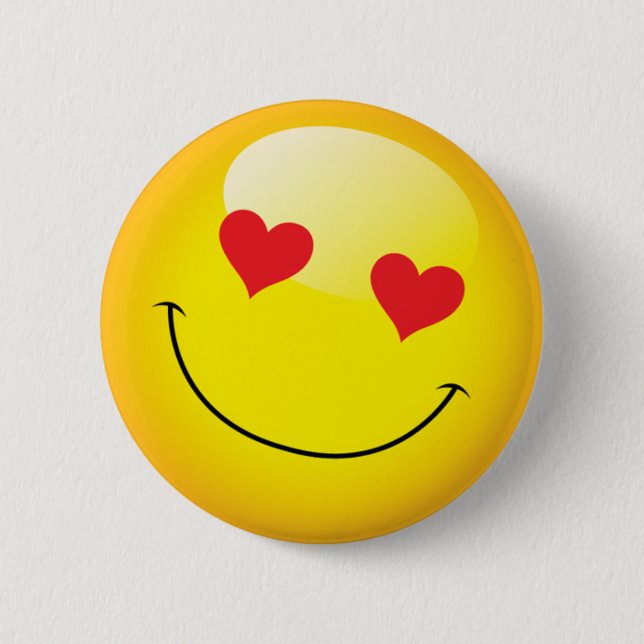 Badge Rond 5 Cm Grinning Happy Love Heart Emoji Man Face Party (Devant)