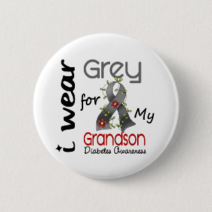 Badge Rond 5 Cm Gris d'usage du diabète I pour mon petit-fils 43