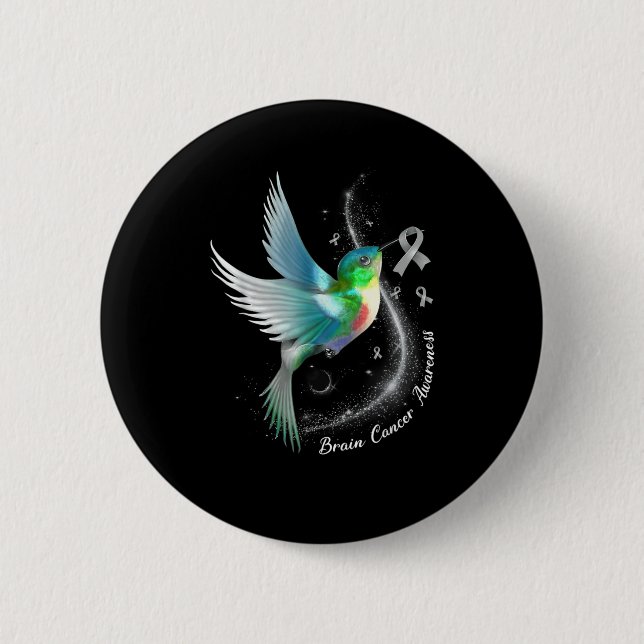 Badge Rond 5 Cm Gris Ruban Humminbird Cerveau Cancer Sensibilisati (Devant)