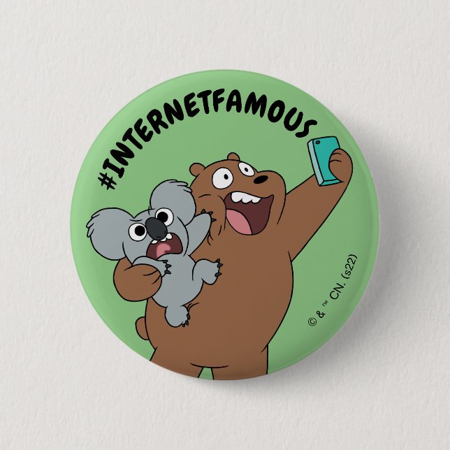 Badge Rond 5 Cm Grizz & Nom Nom - #InternetFamous (Devant)