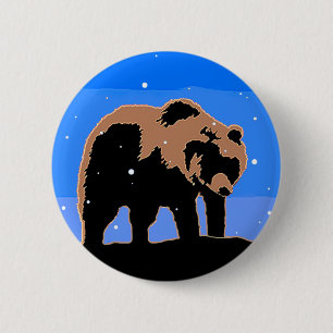 Badge Rond 5 Cm Grizzly Bear en hiver - Art original de la faune