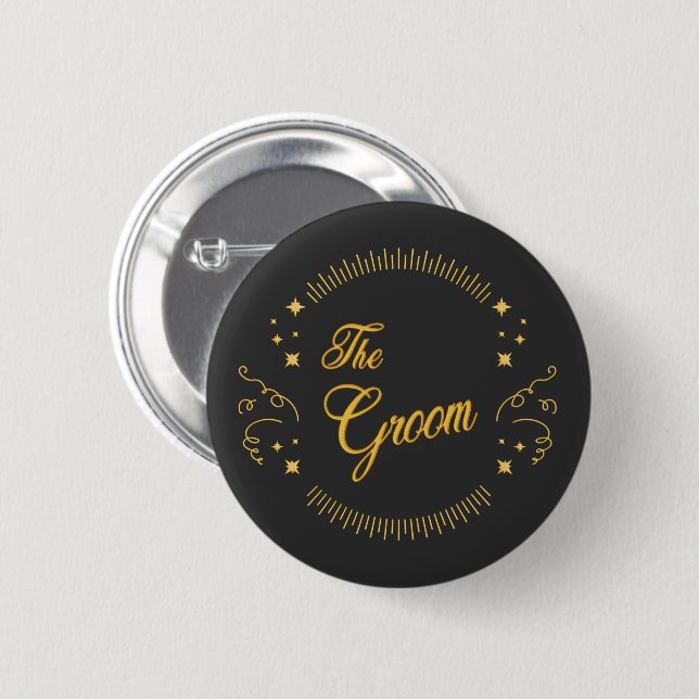 Badge Rond 5 Cm Groom Gold Mariage Élégant Faveur (Devant & derrière)