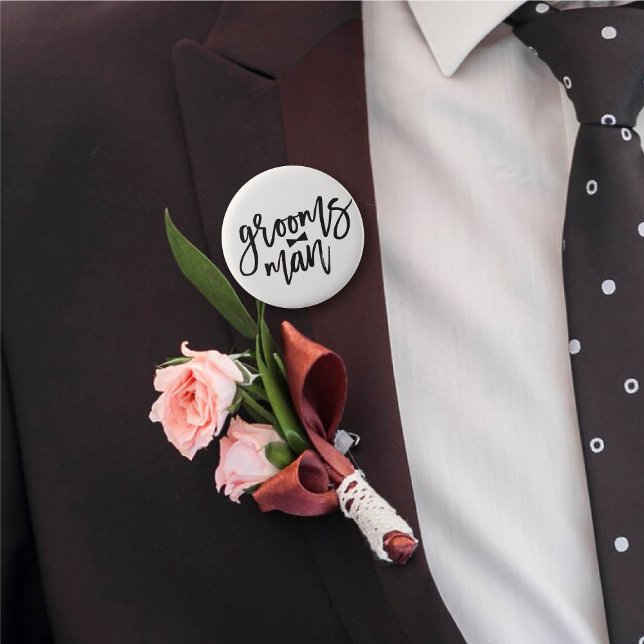Badge Rond 5 Cm Groomsman Black Brush Script Bow Cravate de mariag ('Groomsman' Bow Tie Black Brush Script Calligraphy Wedding Rehearsal Pin Button @ fatfatin_blue_knot)
