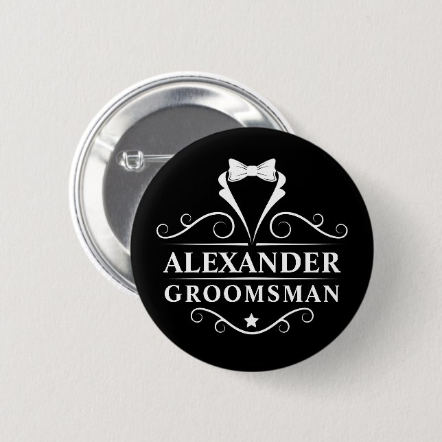 Badge Rond 5 Cm Groomsman Tuxedo Cravate noir (Devant & derrière)