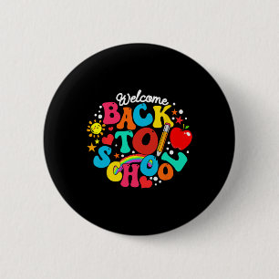 Badge Rond 5 Cm Groovy Bienvenue à l'école Crayon Arc-en-ciel Ense