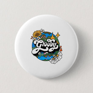 Badge Rond 5 Cm Groovy Go Green Jour de la Terre Recycler Rétro Bo