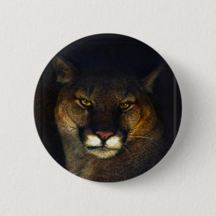 Badge Rond 5 Cm Gros Chat Cougar Mountain Lion Art Design