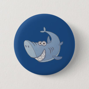 Badge Rond 5 Cm Gros requin cartonné bleu