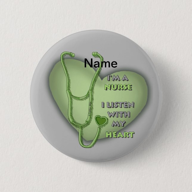 Badge Rond 5 Cm Grosse infirmière au coeur vert (Devant)
